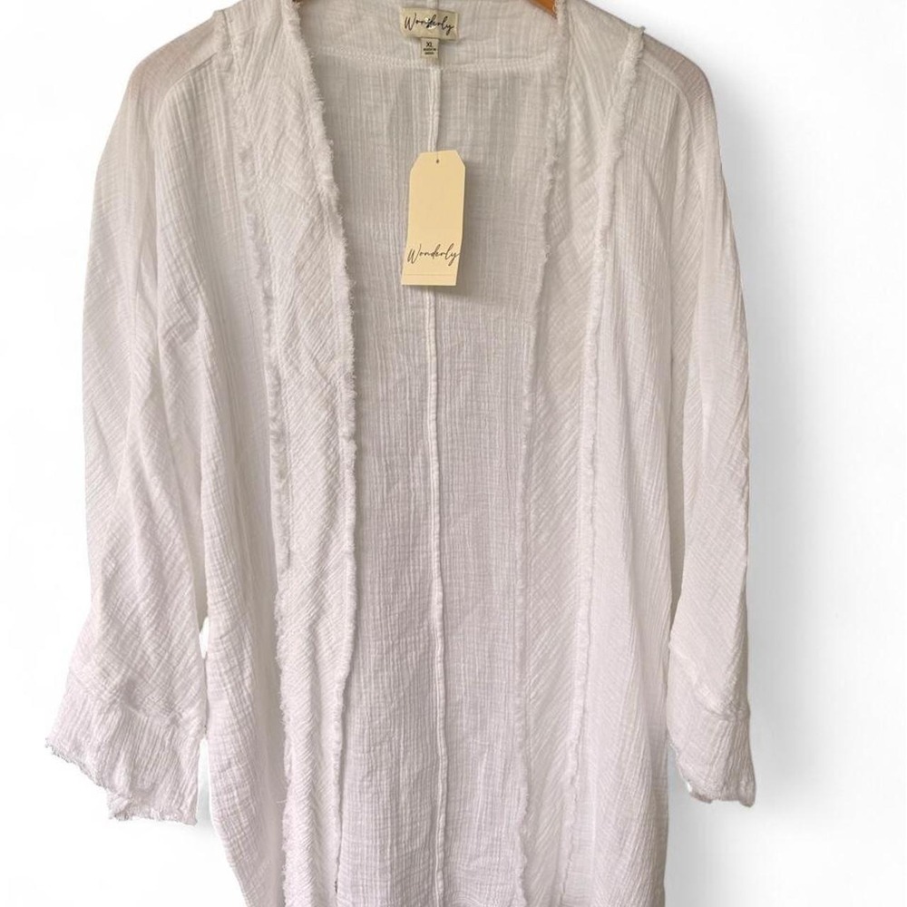 Wonderly white cotton resort summer gauze cardigan kimono XL New with tags